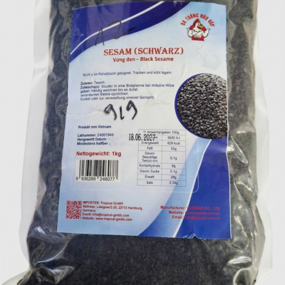 BLACK SESAM 1kg- Vừng đen (Black Sesame Seeds), hãng Gà Trắng Đầu Bếp