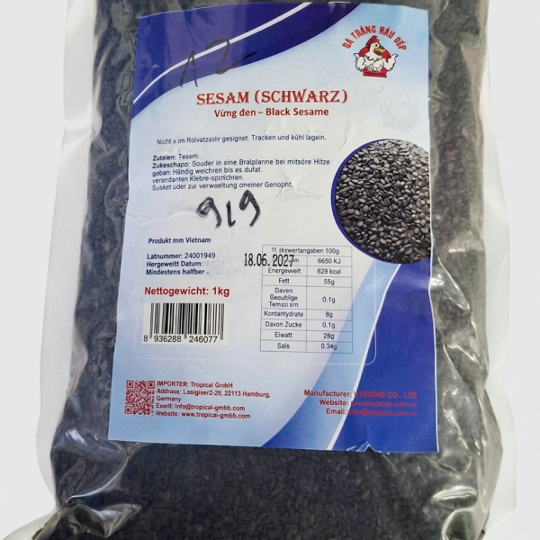 BLACK SESAM 1kg - Schwarzer Sesam (Black Sesame Seeds), Marke Gà Trắng Đầu Bếp